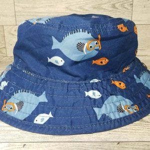 GUC Gymboree Fishes 0-3 months Blue Fish Bucket Sun Hat with Chin Strap